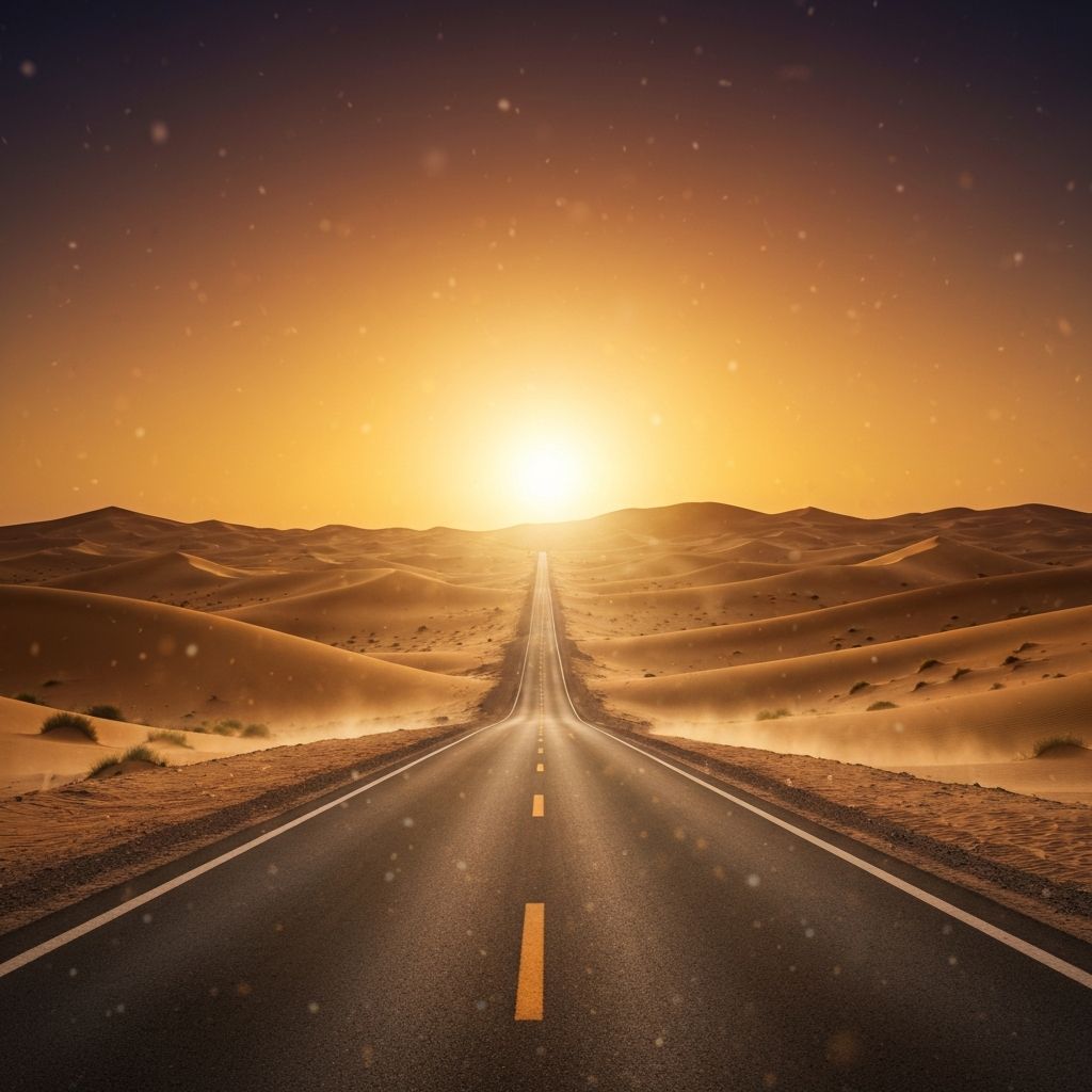 Desert road leading to Merzouga Sahara dunes